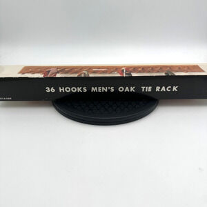 VTG Solid Oak 24 Peg Tie Belt Rack Wall Mount Wardrobe Jewelry Taiwan W/Box
